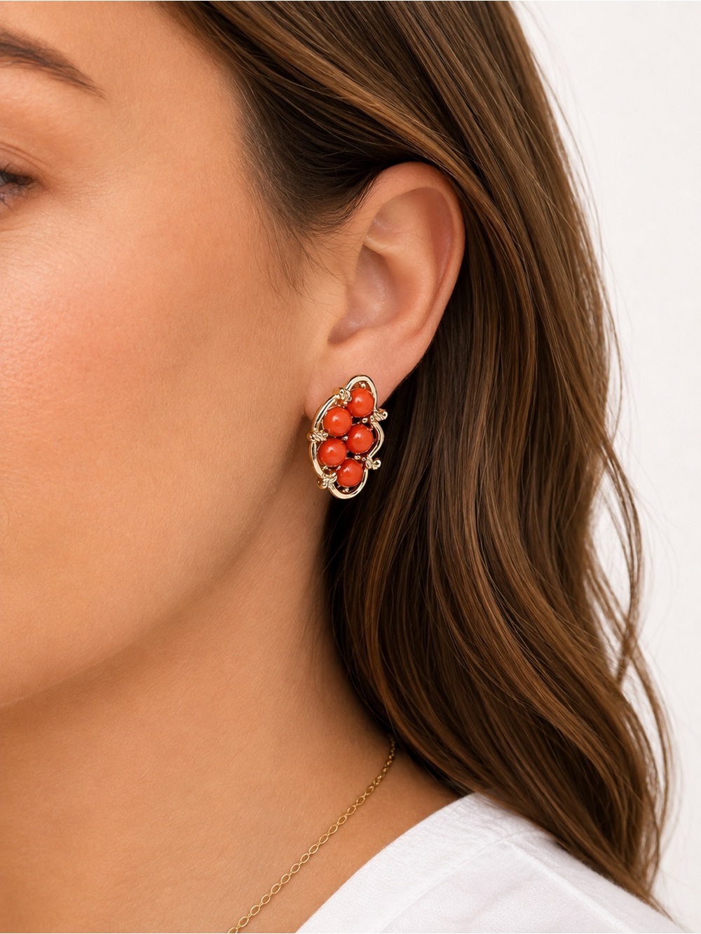 Vintage Marboux by Marcel Boucher Faux Coral Clip-On Earrings 1950s